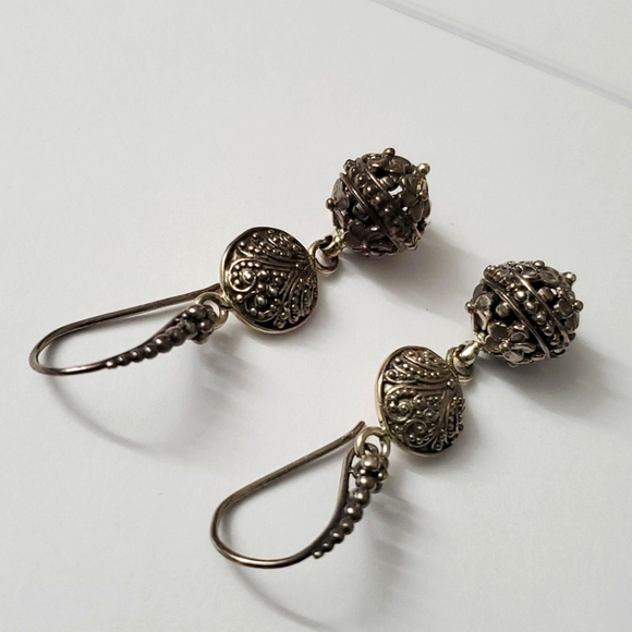 Sterling Silver 925 Artistic Oxidized Bead SARDA Earrings - Picture 3 of 6